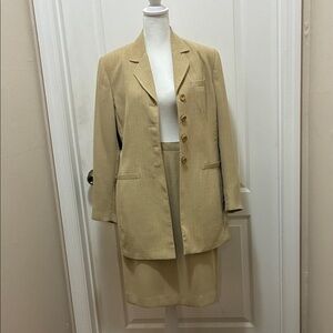 Le Suit Lined Tan Pin Strip Women's Blazer and Skirt Set